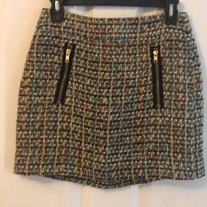 JCrew tweed skirt with zipper detail, size 0